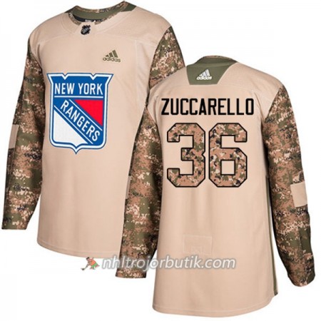 Män Ishockey New York Rangers Tröja Mats Zuccarello 36 Adidas 2017-2018 Camo Veterans Day Practice Authentic